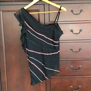 Asymmetric one shoulder silk top